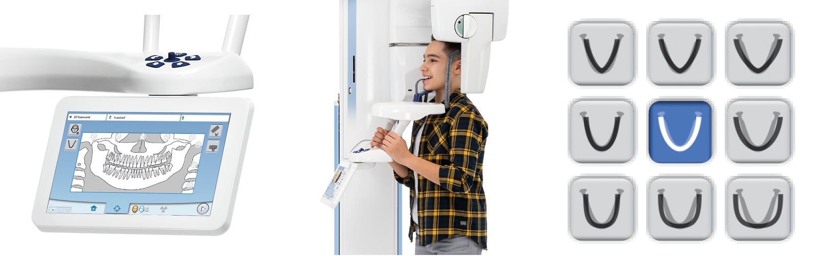 Tre bilder som visar Planmeca ProMax 2D panoramar&ouml;ntgen